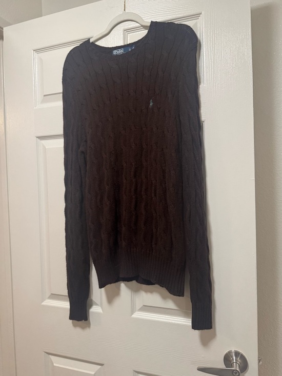 Ralph Lauren Dark Brown Cable-Knit Crewneck Sweater - Picture 7 of 15
